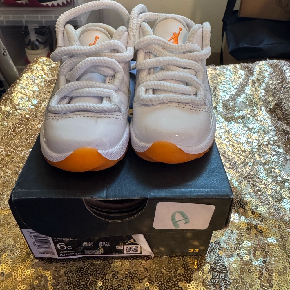 Kids White and Orange Sneakers
